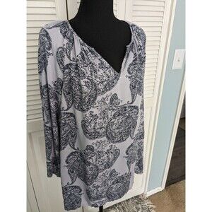 Pure Jill J. Jill Women's sz SP Paisley V Neck 3/4 Sleeve Flowing Blouse Purple